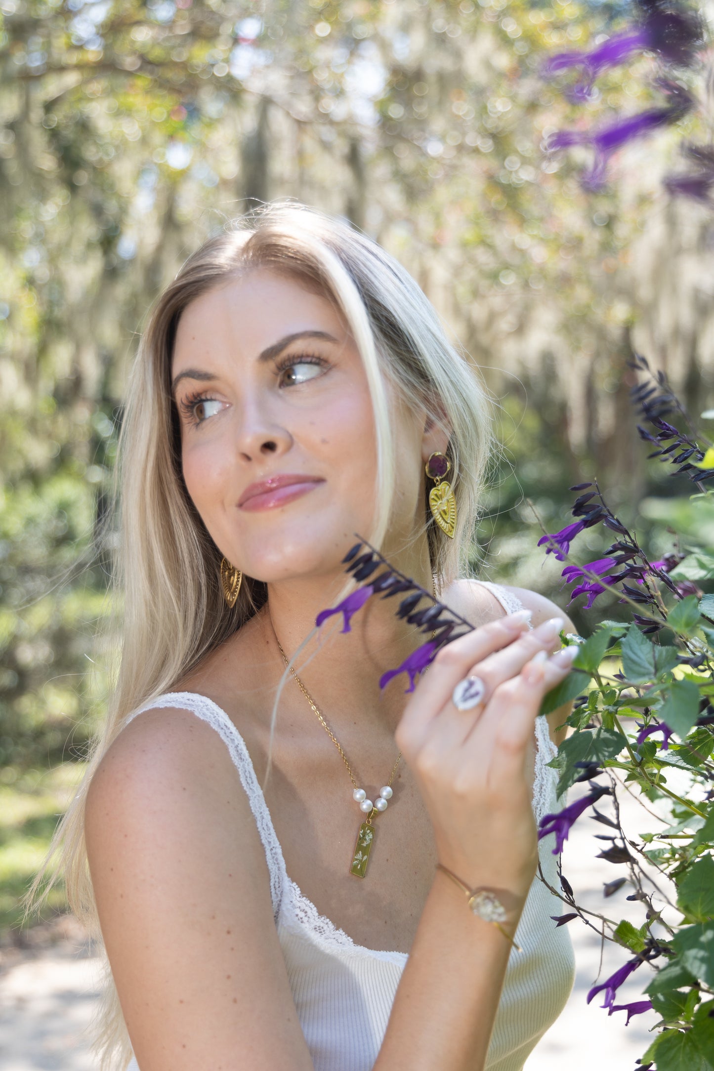 Purple Flower Heart Earrings