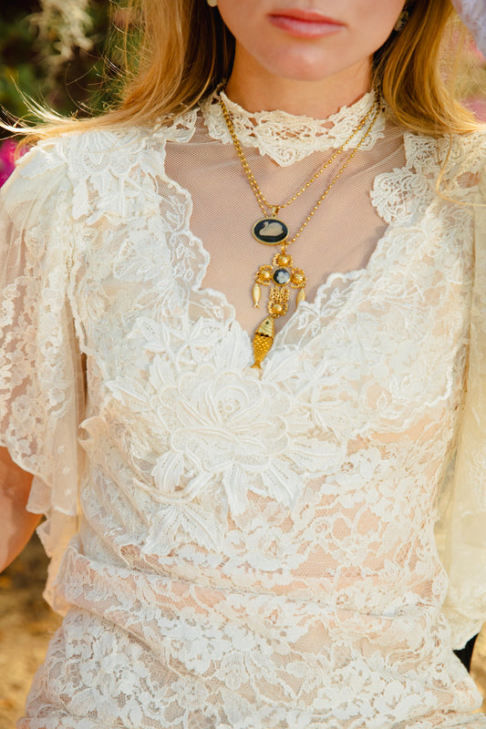 Golden Cross Fish Necklace
