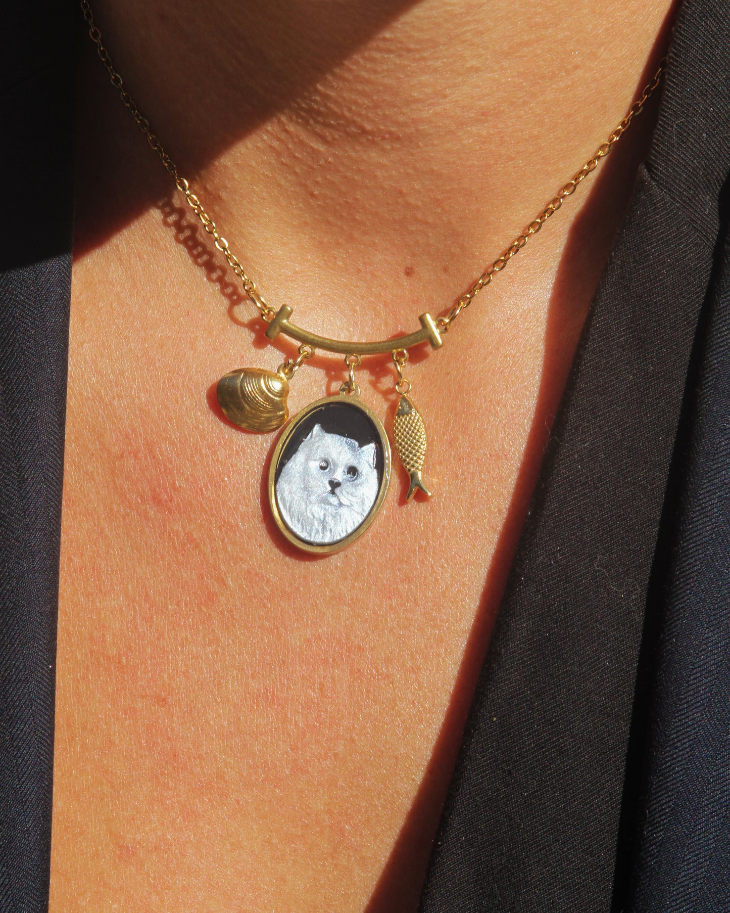 Cat Cameo Charm Necklace