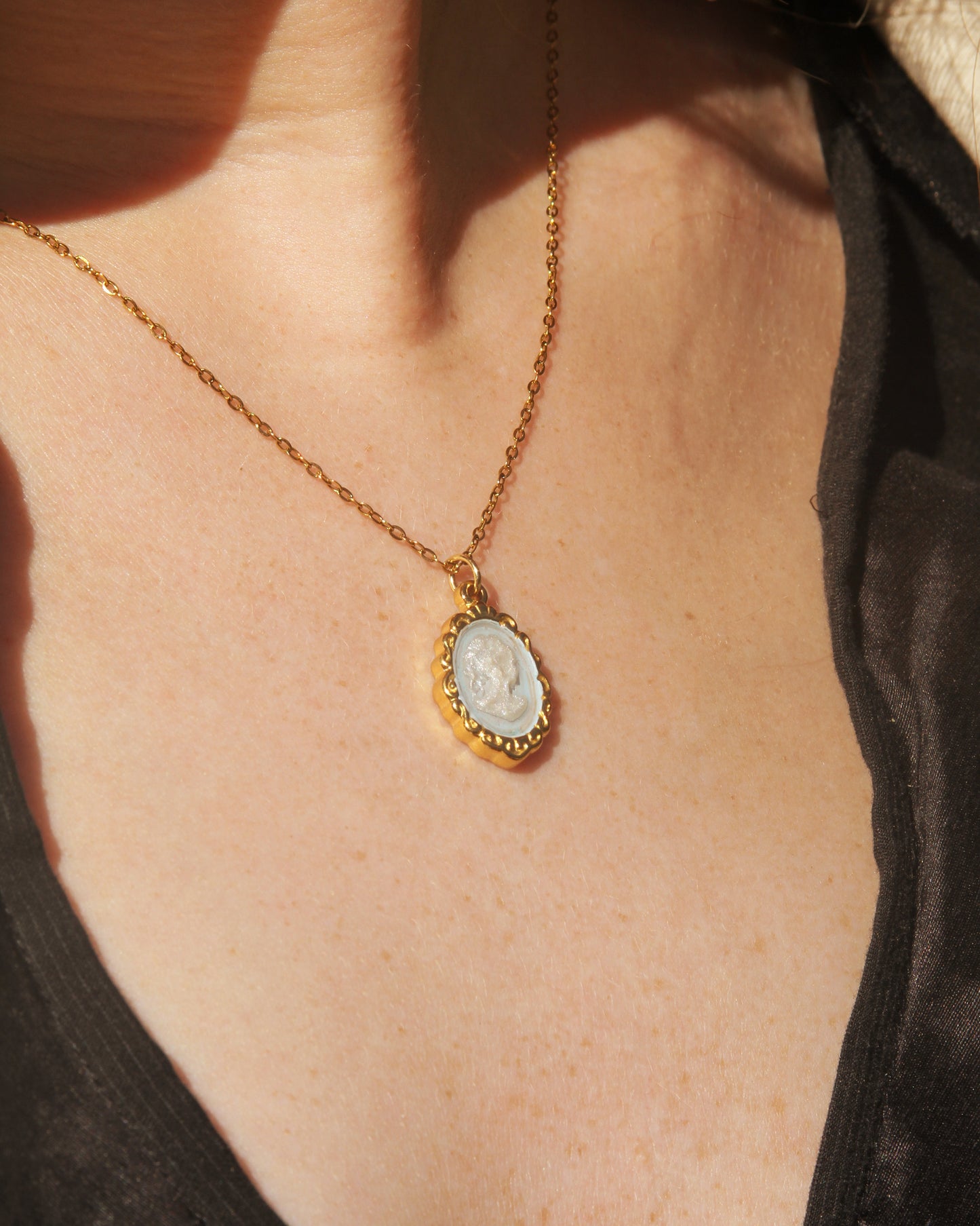 Baby Blue Cameo Necklace